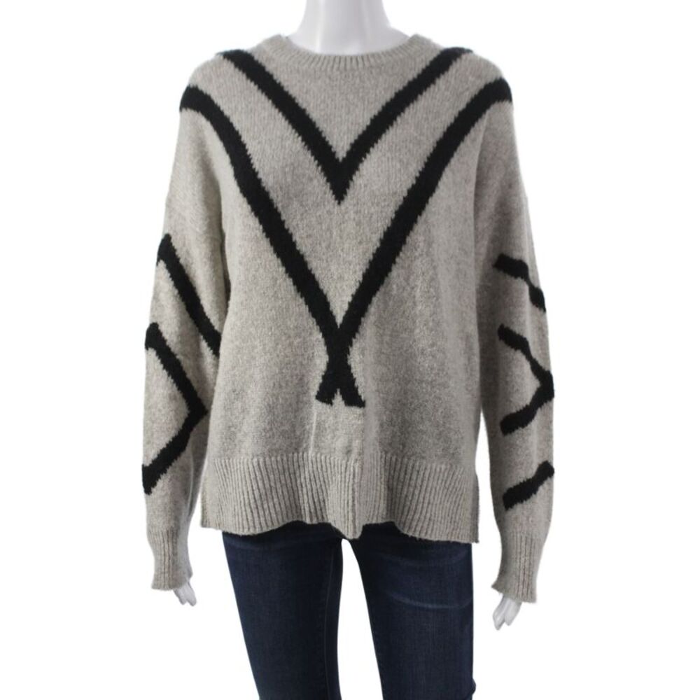 360 Sweater Womens Pullover Gray Merino Geometric Long Sleeve Size S